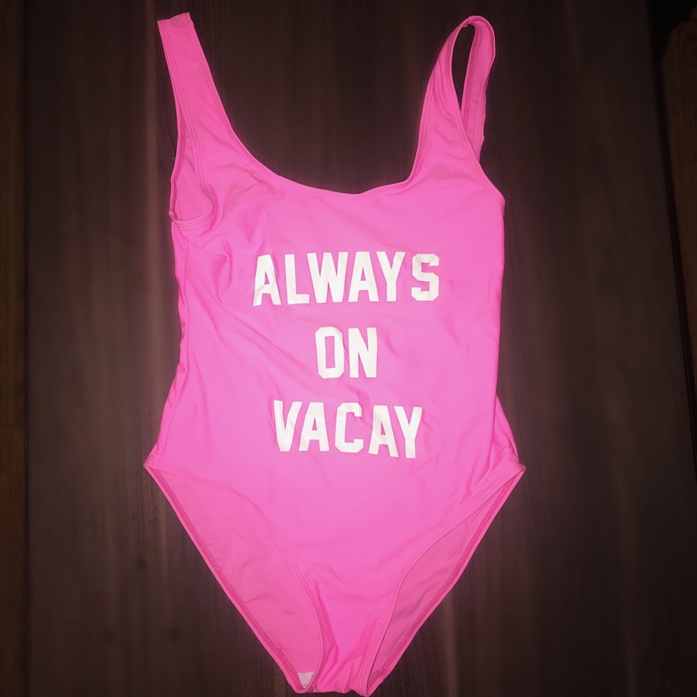 “Always On Vacay” pink one piece